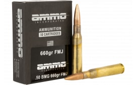Ammo Inc 50BMG660FMJA10 Incorporated 50 BMG 660 GRFull Metal Jacket 10 Per Box/ 5 Case - 10rd Box