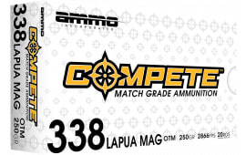 Ammo Inc 338LM250BTHPA20 Match 338 Lapua Mag 250 GRBoat Tail Hollow Point 20 Per Box/ 10 Case - 20rd Box