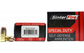 SinterFire Inc SF45155SD Special Duty (SD) 45 ACP 155 GRLead Free Frangible Hollow Point 20 Per Box/ 10 Case - 20rd Box