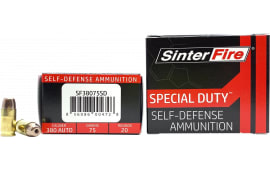 SinterFire Inc SF38075SD Special Duty (SD) 380 ACP 75 GRLead Free Frangible Hollow Point 20 Per Box/ 10 Case - 20rd Box