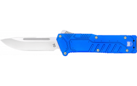 CobraTec Knives BLUSFDNS Special Forces 3.25" OTF Drop Point Plain Satin D2 Steel Blade, 4.75" Blue Textured Anodized Aluminum Handle