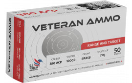 Hyperion Munitions HMBX38010050 Veteran Ammo 380 ACP 100 GRFull Metal Jacket 50 Per Box/20 Case - 50rd Box
