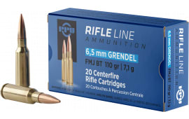 PPU PP6GF Standard Rifle 6.5 Grendel 110 GR Full Metal Jacket Boat Tail (FMJBT) - 20rd Box