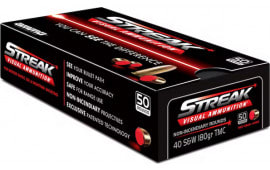 Ammo Inc 40180TMCSTRKRED50 Streak Visual (RED) 40 S&W 180 GR Total Metal Case 50 Per Box/20 Case - 50rd Box