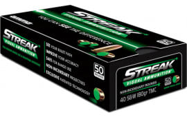 Ammo Inc 40180TMCSTRKGRN50 Streak Visual (GREEN) 40 S&W 180 GR Total Metal Case 50 Per Box/20 Case - 50rd Box