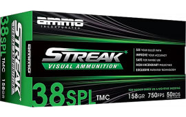 Ammo Inc 38158TMCSTRKGRN50 Streak Visual (GREEN) 38Special 158 GR Total Metal Case 50 Per Box/20 Case - 50rd Box