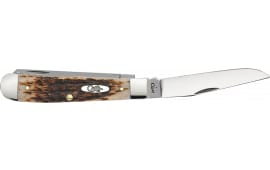 Case 00164 Trapper Medium 3.25"/3.27" Folding Clip Point/Spey Plain Mirror Polished Tru-Sharp SS Blade Peach Seed Jigged Amber Bone Handle
