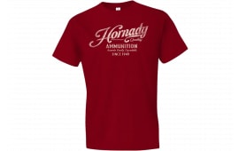Hornady Gear Vintage Script Tee Shirt, Red Cotton, Semi-Fitted, Large, Model 31873.