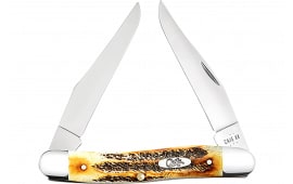 Case Muskrat 65346 Folding Knife, 6.5 BoneStag Handle, Tru-Sharp Stainless Dual Clip Point Blades.