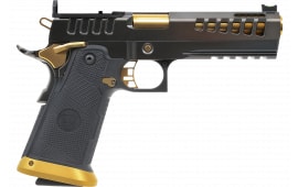 Watchtower Firearms DEMOLITIA9MM5ELITE Demolitia Full Size Frame 20+1 5" Gold Plated PVD Ported Barrel, Graphite PVD Optic Cut/Serrated Steel Slide, Graphite PVD Frame, Black Textured Grip