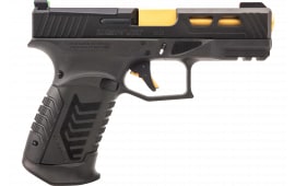 Derya Firearms DY9GUS DY9 15+1 4.02" Gold TiN Steel Barrel, Black Nitride Optics Ready/Serrated Alloy Steel Slide, Black Polymer Frame w/Accessory Rail, Black Interchangeable Backstrap Grip