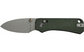 Civivi Knives C23074-3 Baby Banter 2 2.34" Folding Drop Point Plain Gray Stonewashed Nitro-V Steel Blade, Green Textured Canvas Micarta Handle