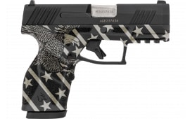 Taurus 1-GX2931-EN1 GX2 Compact Frame 13.1"\s3.38" Stainless Steel Barrel, Matte Black Serrated Alloy Steel Slide, Black w/Eagle, Stars & Stripes Polymer Frame w/Accessory Rail