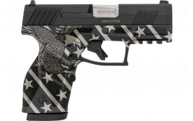 Taurus 1-GX2931-10EN1 GX2 Compact Frame 10+1 3.38" Stainless Steel Barrel, Matte Black Serrated Alloy Steel Slide, Black w/Eagle, Stars & Stripes Polymer Frame w/Accessory Rail