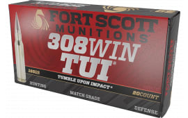 Fort Scott Munitions Tumble Upon Impact (TUI) 308 Win 165gr Solid Copper Spun 20 Rounds Brass Case