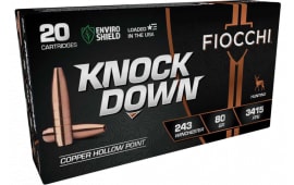 Fiocchi Knock Down Backwoods Hunter .243 Win 80gr Copper Hollow Point 20 Rounds Brass Case.