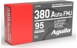 Aguila 380 Auto 95gr Full Metal Jacket 50 Rounds Brass Case