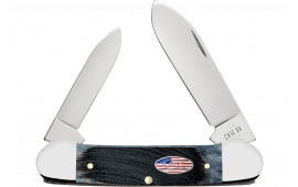 Case Canoe Stars & Stripes Folding Knife, Stainless Steel Spear & Pen Blades, Jigged Gray Bone Handle.