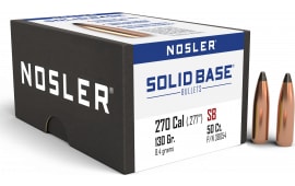 Nosler Solid Base Rifle Bullets .270 Caliber (.277") 130 gr Soft Point Boat Tail 50 Rounds, Copper Alloy Case