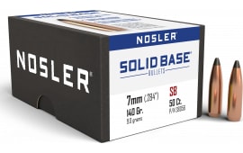 Nosler Solid Base 7mm (.284") 140 gr FMJ Boat Tail Rifle Bullets 50 Rounds Copper Alloy Case