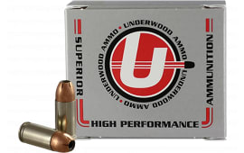 Underwood Sporting 9mm Luger +P+ 115gr Jacketed Hollow Point 20 Rounds Nickel-Plated Brass Case.