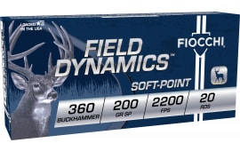 Fiocchi Field Dynamics .360 Buckhammer 200gr Soft Point 20 Rounds Brass Case