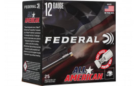 Federal All-American 12 Gauge 2.75" 1 1/8 oz 8 Shot Lead Podium Wad Shotshells 25 Rounds Brass-Plated Steel Case