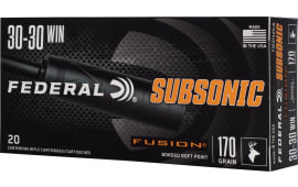 Federal Subsonic 30-30 Win 170 Gr 20-Round Fusion Soft Point Brass