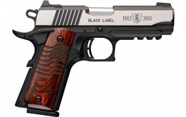 Browning 1911-380 Black Label Medallion Pro 250 Compact Pistol 051125492 380 ACP 3.63" 8+1 SAO Rosewood Flag Grips