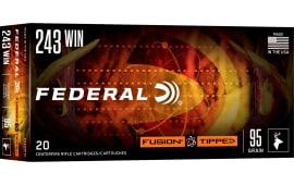 Federal Fusion .243 Win 95 Gr Fusion Soft Point 20-Round Box Brass
