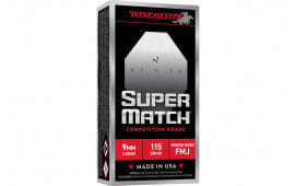 Winchester Super Match 9mm Luger 115gr Round Nose FMJ Brass Case 50rd