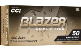 CCI Blazer Brass 380 Auto 98gr JHP 50rd Brass Case