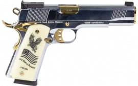 Girsan MC1911 USA 250th Anniversary 391096 Pistol 45 ACP 5" Barrel 8+1 SAO Chrome Gold Accents Engraved Grips