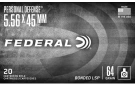 Federal Tactical Bonded Personal Defense 5.56 NATO 64gr Bonded Soft Point Brass 20rd
