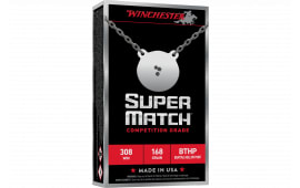 Winchester Super Match .308 Winchester 20 Rounds 168 Grain Boattail Hollow Point Brass Case