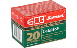 Barnaul 762X39 Soft Point, 125 Grain, 7.62x39, Non Corrosive, 500 Round Case - Soft Point Expansion Ammunition. 