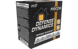 Fiocchi Defense Dynamics 12EX9P 12 Gauge Defense Buckshot, 9 Pellet, 2.75",  White Shells - 25 Round Boxes - 250 Shot Case