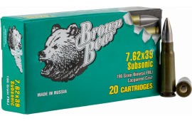 Brown Bear ASUB762FMJ Subsonic 7.62x39mm 196 gr Full Metal Jacket (FMJ) - 20rd Box