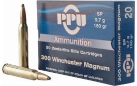 PPU PP3001 Standard Rifle 300 Winchester Magnum 150 GR Soft Point - 20rd Box