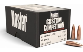 Nosler 17101 Custom Competition Hollow Point 22 Caliber .224 69 GR 100 Per Box