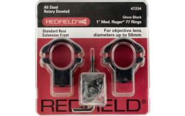 Redfield Mounts 47234 Ruger Scope Ring Set Ruger 77 Medium 1" Tube Black Gloss Steel
