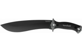 Kershaw 1077 Camp 10 10" Fixed Black/Gray w/Hand Guard Plain Black 65Mn Carbon Steel Blade Black/Gray Rubber Handle Includes Sheath