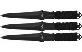 Uzi Accessories UZKTRW003 Throwing Knives  3" Fixed Straight Back Plain Black Stainless Steel Blade Black Nylon Cord Wrapped Handle