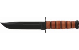 Ka-Bar 1217 USMC Fight/Utility 7" Fixed Clip Point Plain Black 1095 Cro-Van Blade Brown Leather Handle Includes Sheath