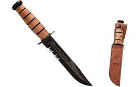 Ka-Bar 1218 USMC Fight/Utility 7" Fixed Clip Point Part Serrated Black 1095 Cro-Van Blade Brown Leather Handle Includes Sheath