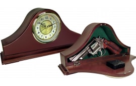 Peace Keeper MGC Mantle Gun Clock  Front Panel Entry Mahogany Stain Wood Holds 1 Handgun 14.62" L x 7.37" H x 3.75" D