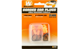 Walker's GWPEPCORD2PK Corded Foam Ear Plugs 33 dB Orange Ear Buds with Black Cord 2 Per Pack