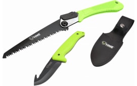 HME Hmeknfsfb Saw and Knife 420HC Stainless Steel Black Oxide Gut Hook/Saw Thermoplastic Rubber Green