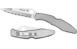 Spyderco C07S Police  4.13" Folding Spear Point Part Serrated VG-10 SS Blade Stainless Steel Handle Includes Pocket Clip