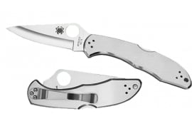Spyderco C11P Delica 4  2.95" Folding Drop Point Plain VG-10 SS Blade/ Stainless Steel Handle Includes Pocket Clip